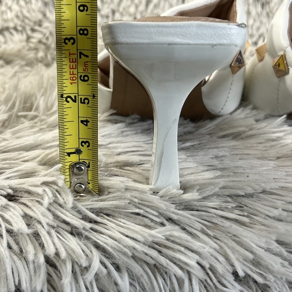 Steven NY Irvan White Embellished Gold Studded Stiletto Heel Sandals Sz 10 Shoes - Picture 4 of 11